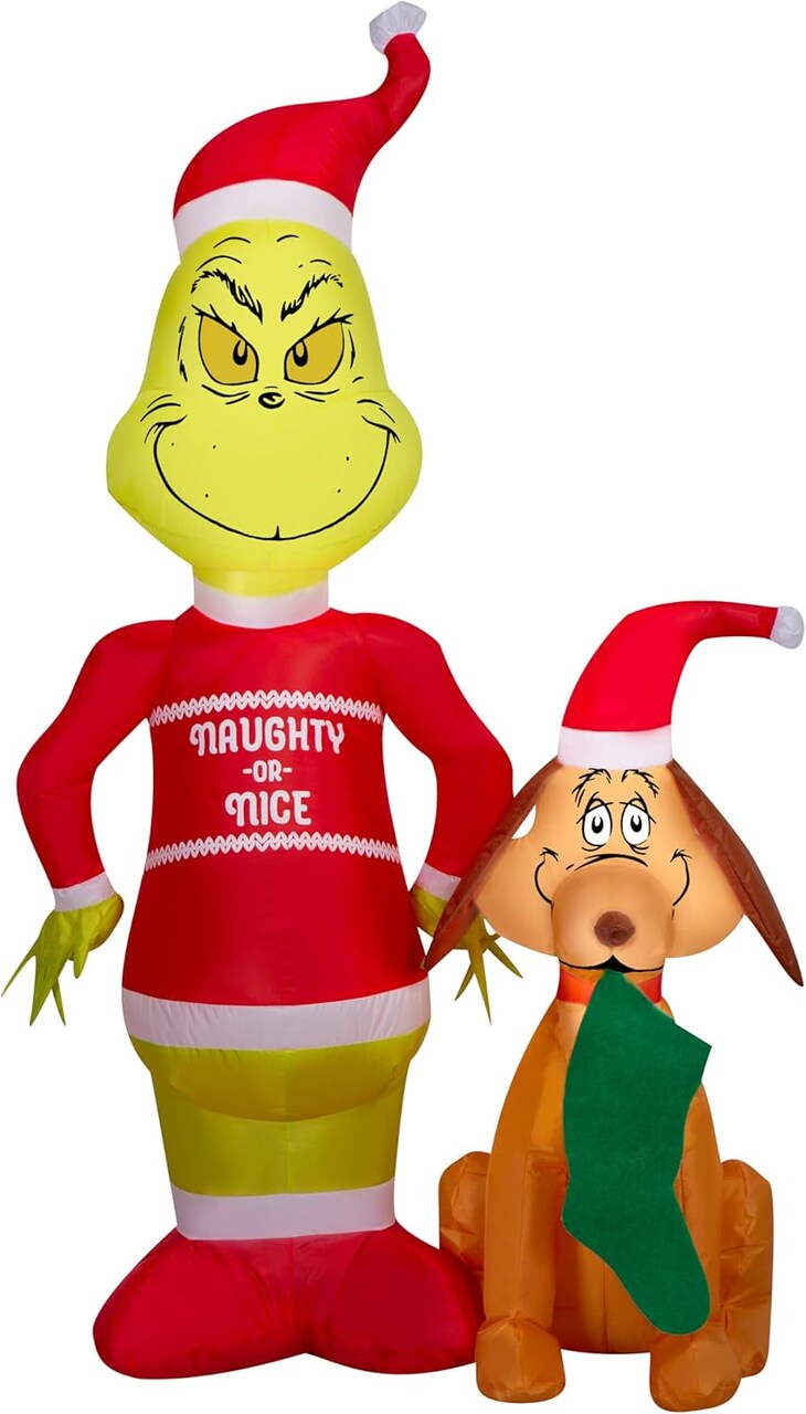 4' Gemmy Airblown Inflatable Christmas Grinch and Max in Winter Outfits Yard Decoration 884946